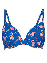 M&5 NAVY Flamingo Print Plunge Bikini Top - Size 32 (B-F)