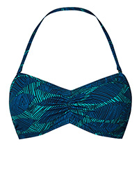 BLUE Leaf Print Non-Wired Bandeau Bikini Top - Size 8 to 24