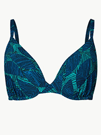 M&5 BLUE Leaf Print Plunge Bikini Top - Size 32 to 40 (A-B-C-D-DD-E)