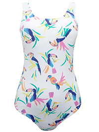 WHITE Toucan Print Scoop Neck Swimsuit - Size 8 to 24
