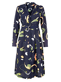 M&5 4utograph NAVY Printed Belted Midi Shirt Dress - Size 6 to 18