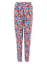 M&5 BLUE Jersey Fruit Print Tapered Peg Trousers - Size 6 to 24