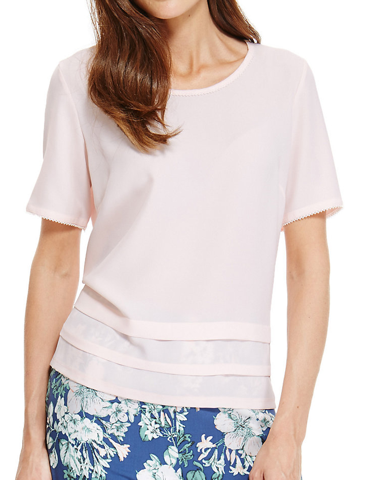 Marks and Spencer M&5 CORAL Linen Blend Round Neck Blouse Size 14