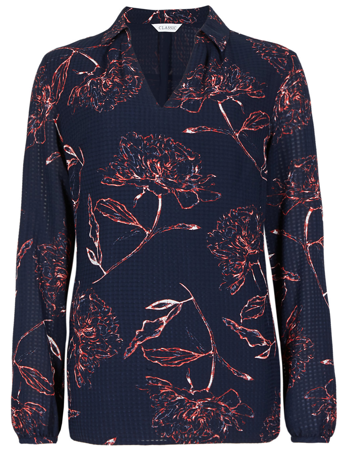Marks and Spencer - - M&5 NAVY Sketch Floral Long Sleeve Blouse - Size ...