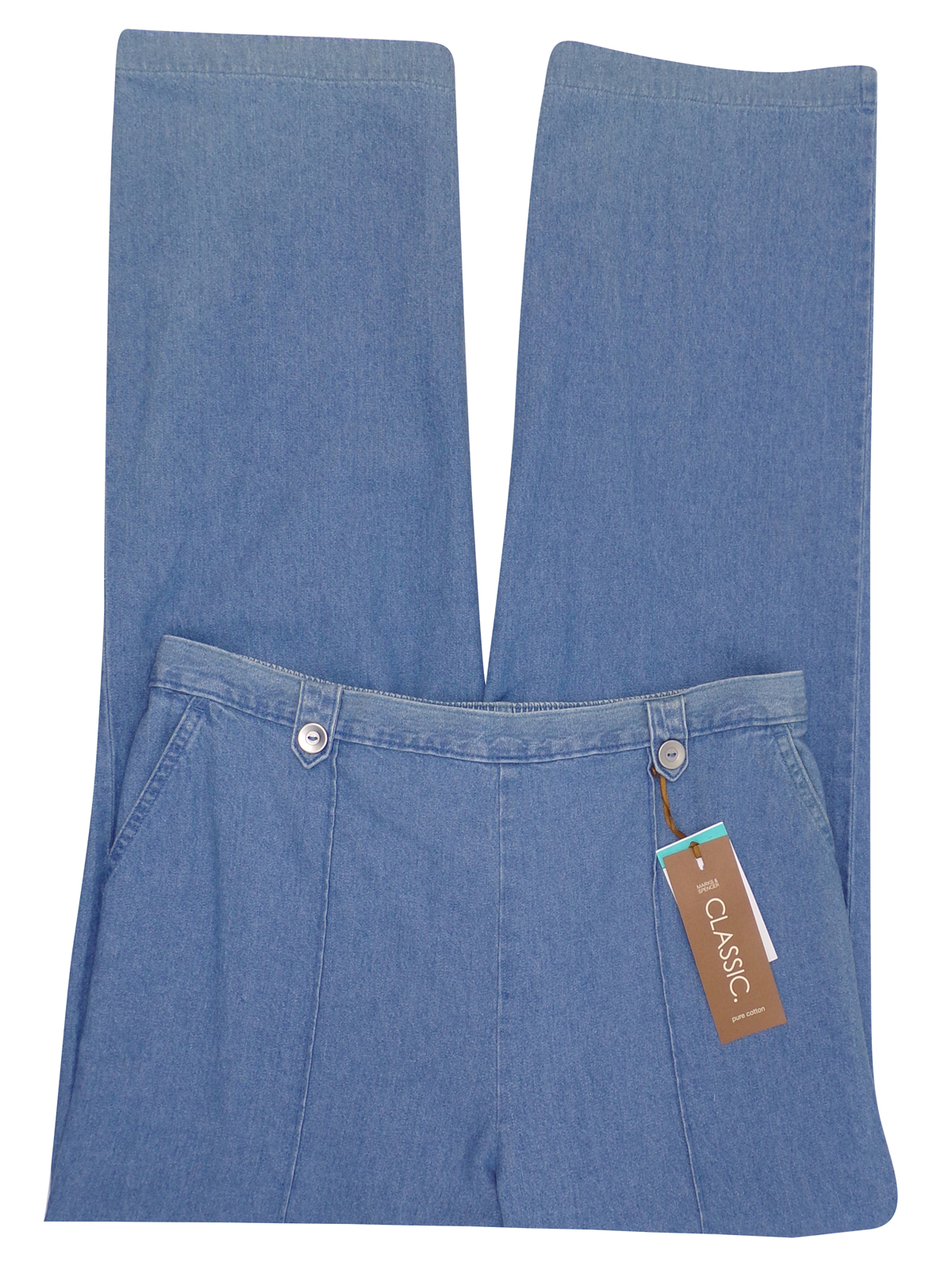 Marks and Spencer M&5 CHAMBRAY Pure Cotton Pull On Jeans Size 14