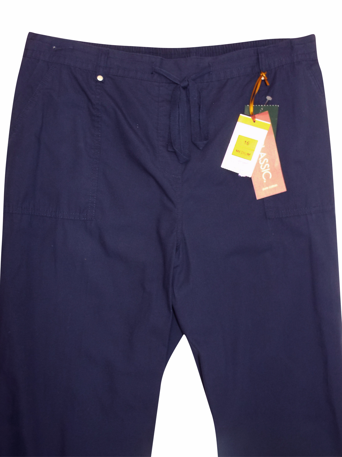 Marks and Spencer M&5 NAVY Pure Cotton Drawstring Trousers Size