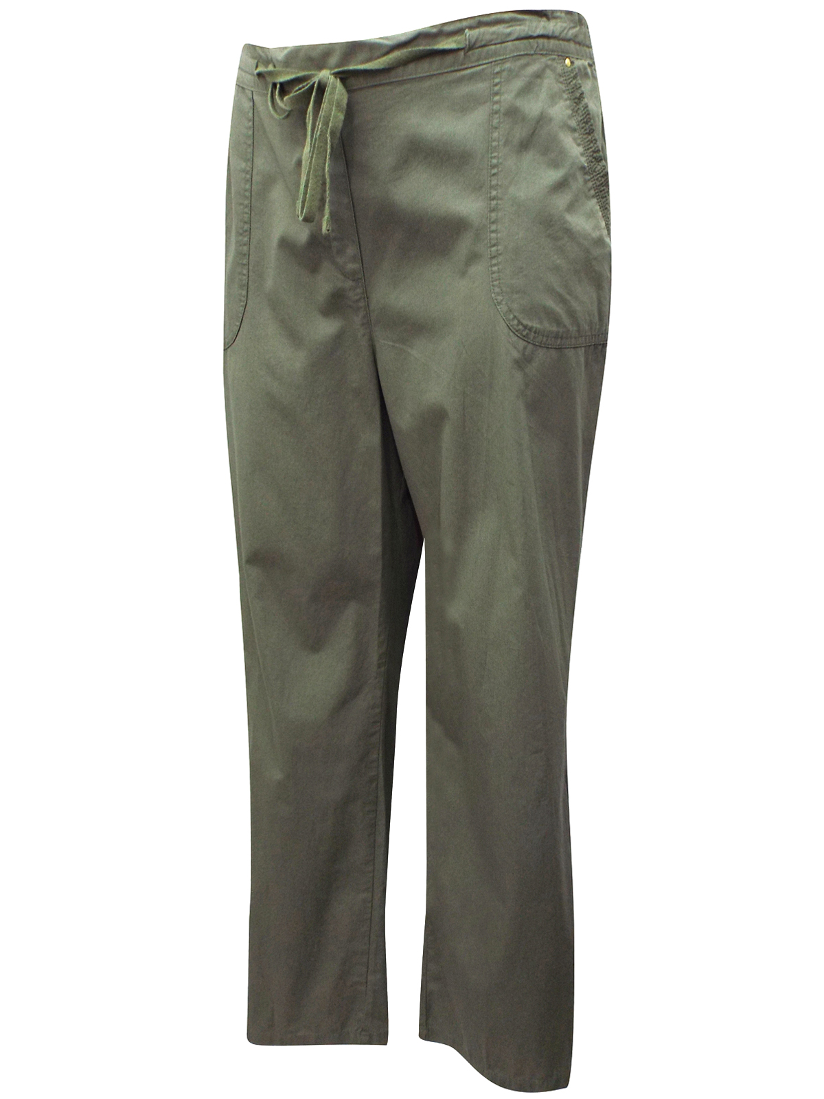 Marks and Spencer - - M&5 KHAKI Pure Cotton Straight Leg Trousers - Size 18