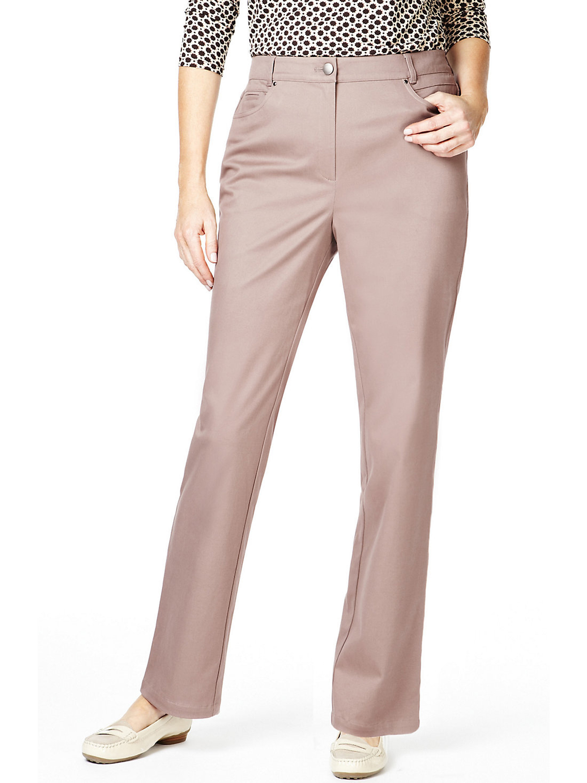 Marks And Spencer M 5 DARK BEIGE Cotton Rich Straight Leg Trousers 