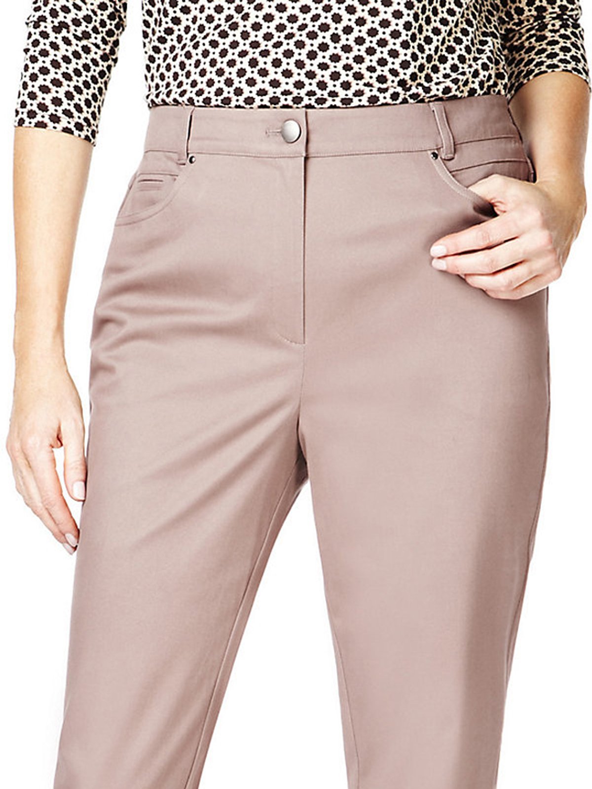 Marks And Spencer M 5 DARK BEIGE Cotton Rich Straight Leg Trousers 