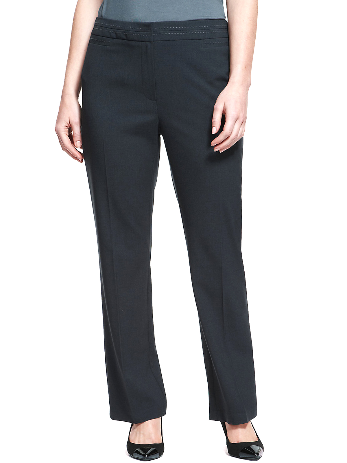 Marks and Spencer - - M&5 CHARCOAL Straight Leg Flat Front Trousers ...