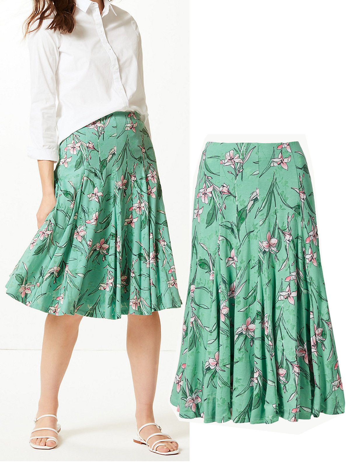 Marks and Spencer - - M&5 MINT Floral Print Jersey Fit & Flare Skirt ...