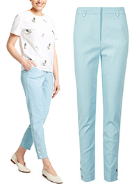 M&5 CHINA-BLUE Cotton Blend Snap Hem Straight Leg Trousers - Size 8 to 20