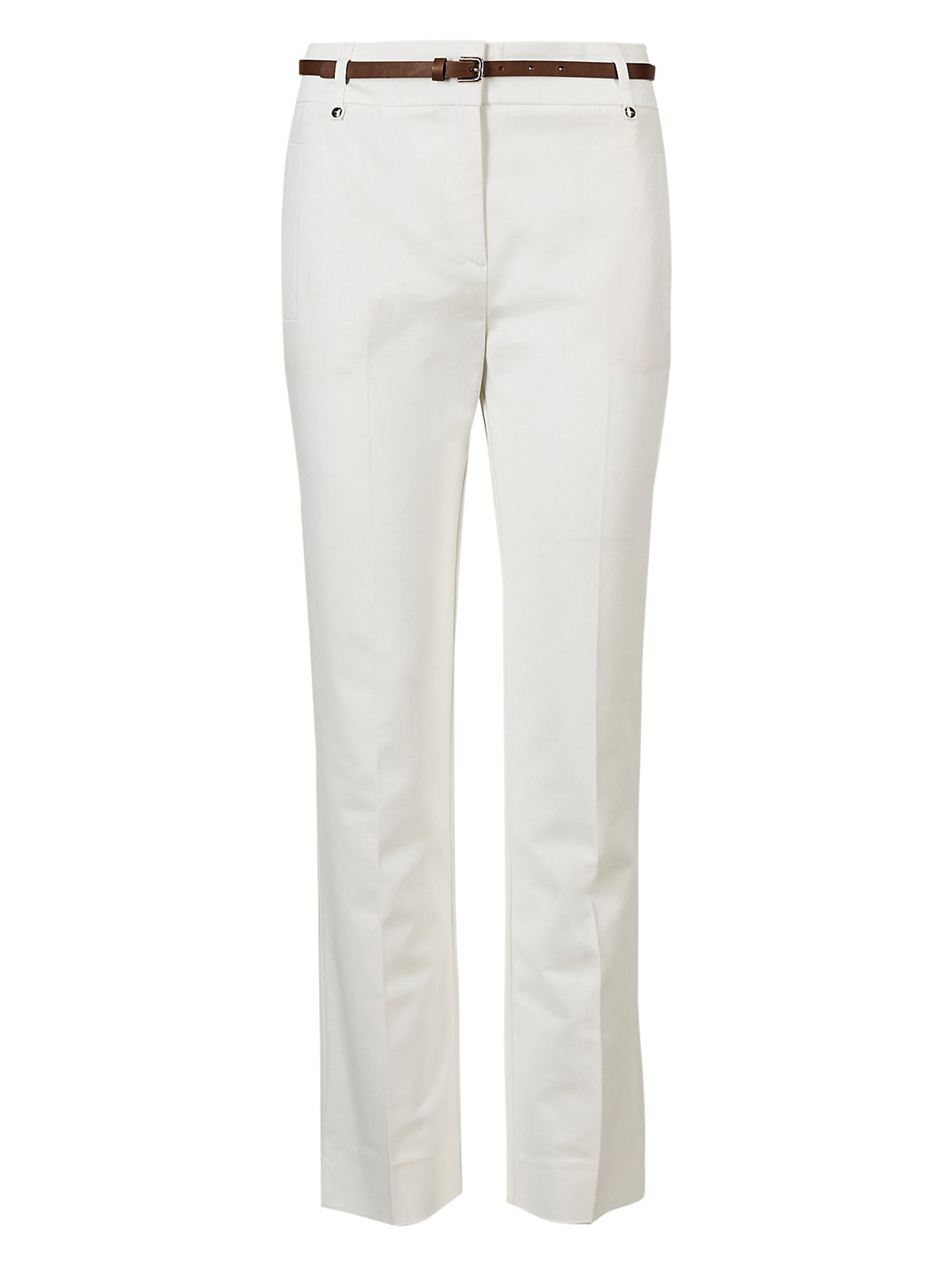Marks and Spencer - - M&5 IVORY Belted Slim Fit Trousers - Size 14