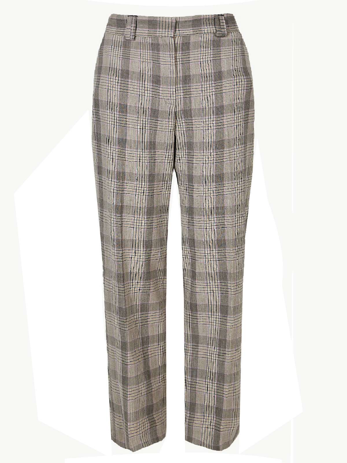Marks and Spencer - - M&5 BROWN Checked Relaxed Straight Leg Trousers ...