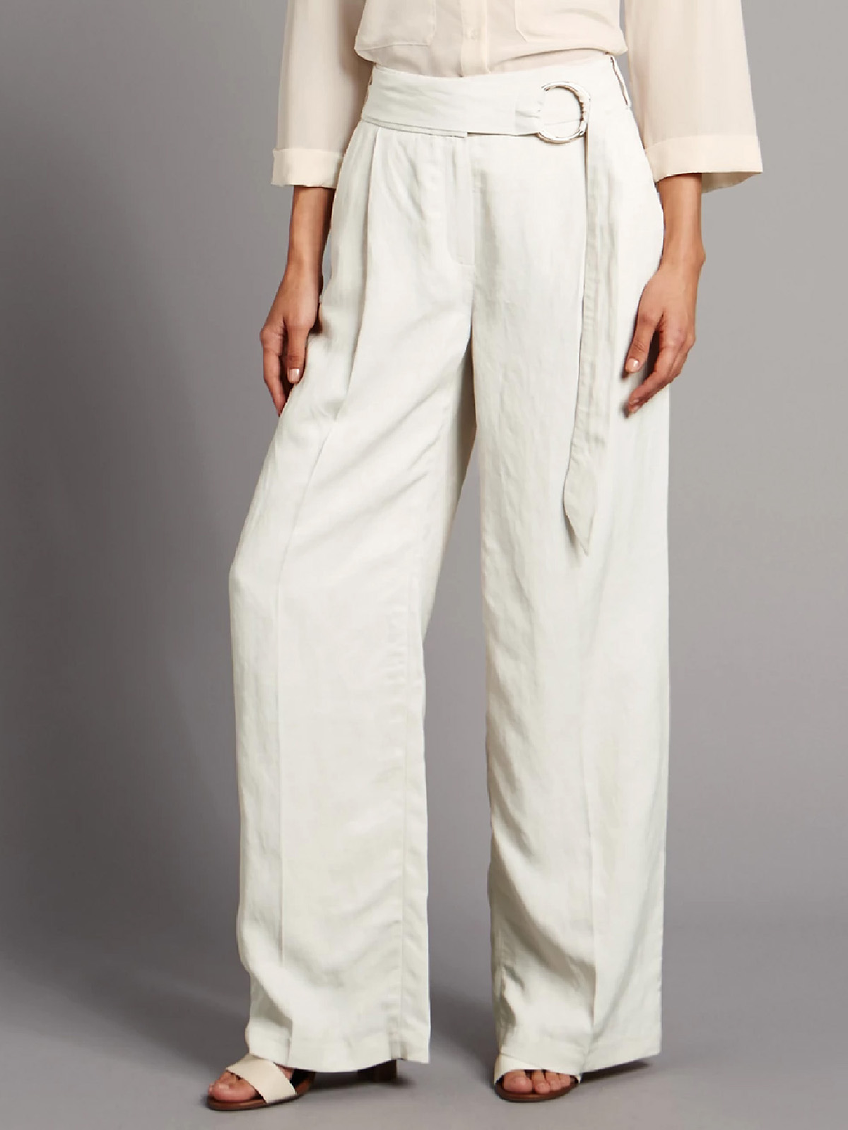Marks and Spencer - - M&5 NEUTRAL Linen Blend Wide Leg Belted Trousers ...