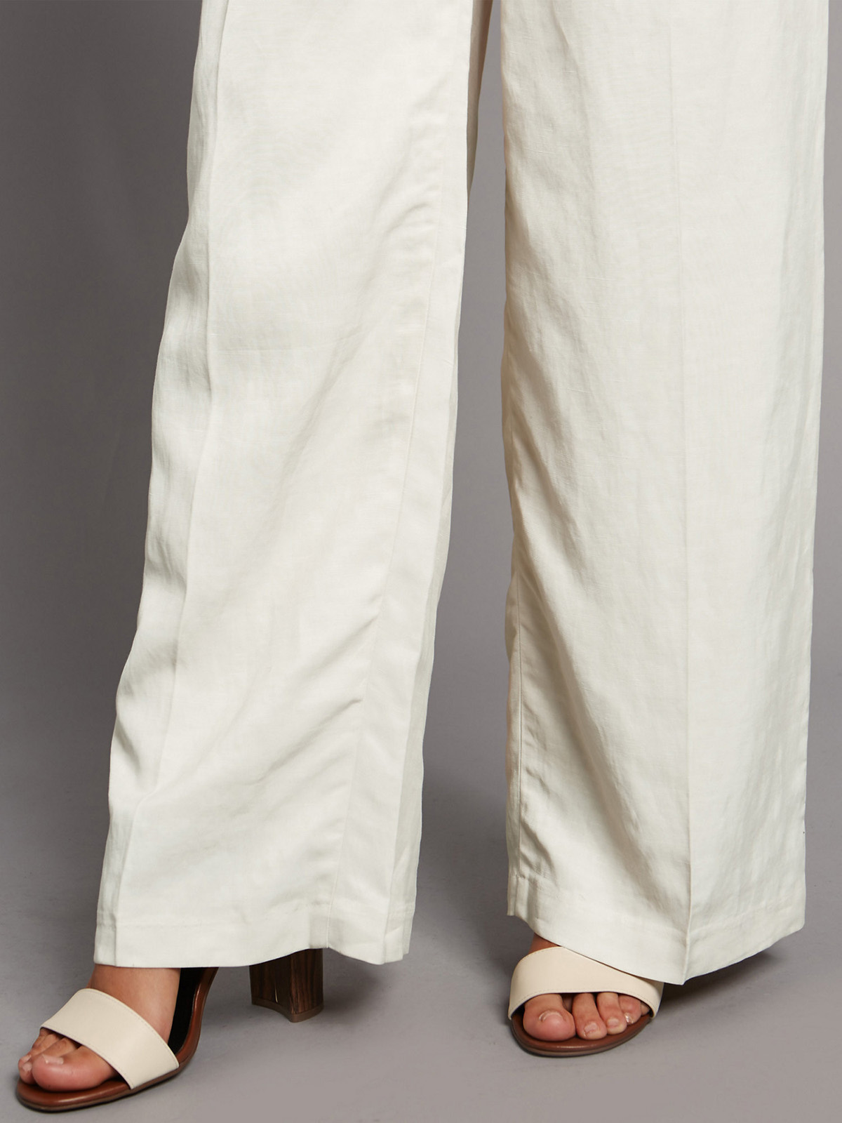 Marks and Spencer M&5 NEUTRAL Linen Blend Wide Leg Belted Trousers