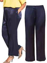 M&5 Curve DARK-NAVY Satin Wide Leg Trousers - Plus Size 18 to 28