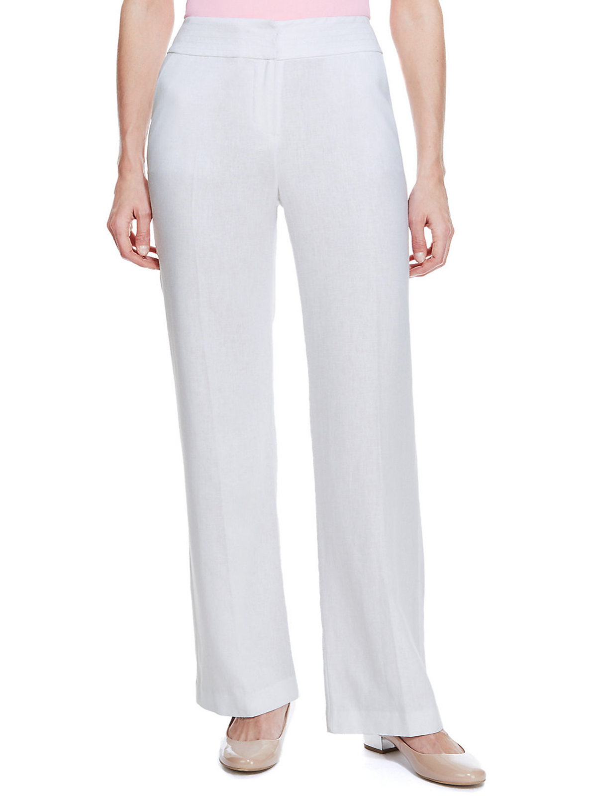 Marks and Spencer - - M&5 WHITE Linen Blend Wide Waistband Trousers ...