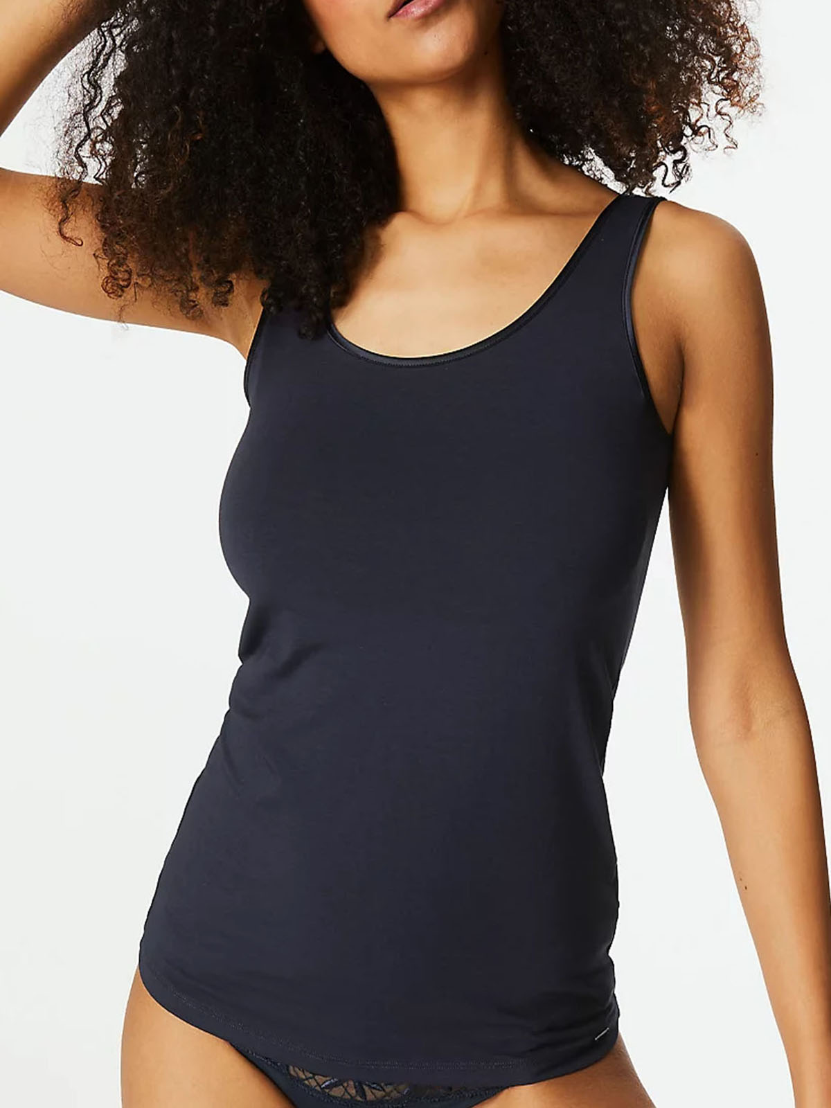 Marks and Spencer M&5 NAVY Satin Trim Scoop Neck Modal Blend