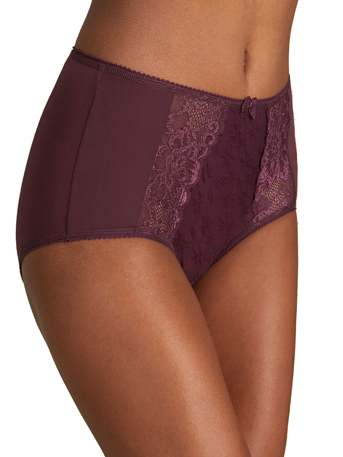 Marks And Spencer Mand5 Blackcurrant Jacquard Lace High Rise Full Briefs Size 14 To 22