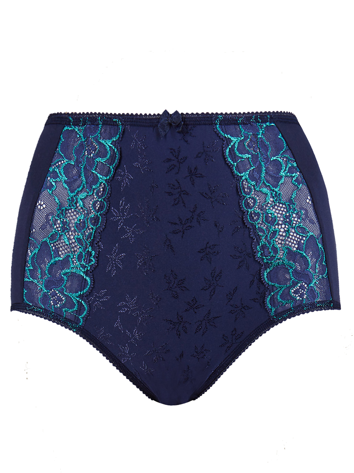 Brand New Ex M&S Jacquard Lace High Rise Full Briefs Sizes 10-28 Blue/Green 