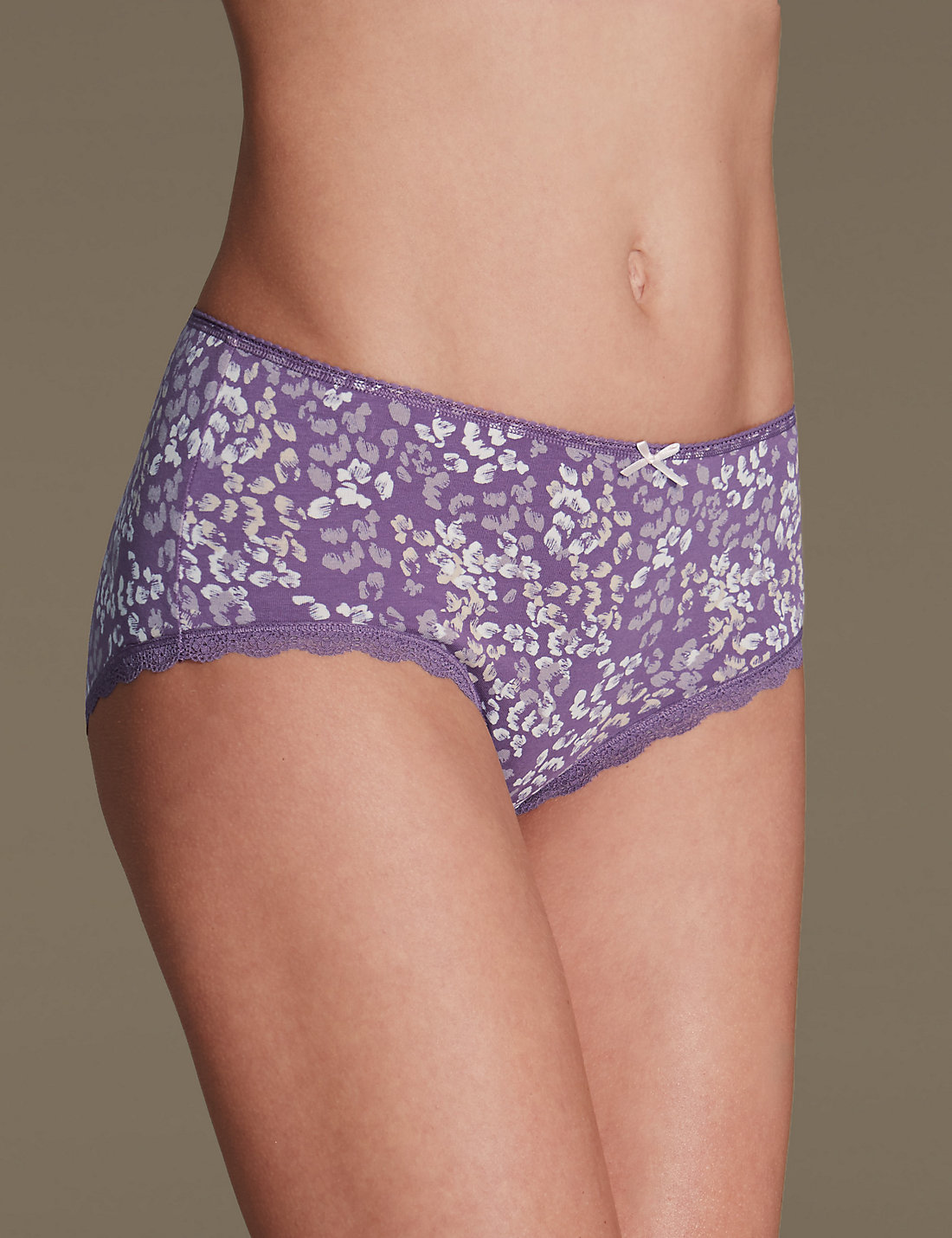 Marks and Spencer M&5 Purple Cream Printed Cotton Rich Midi