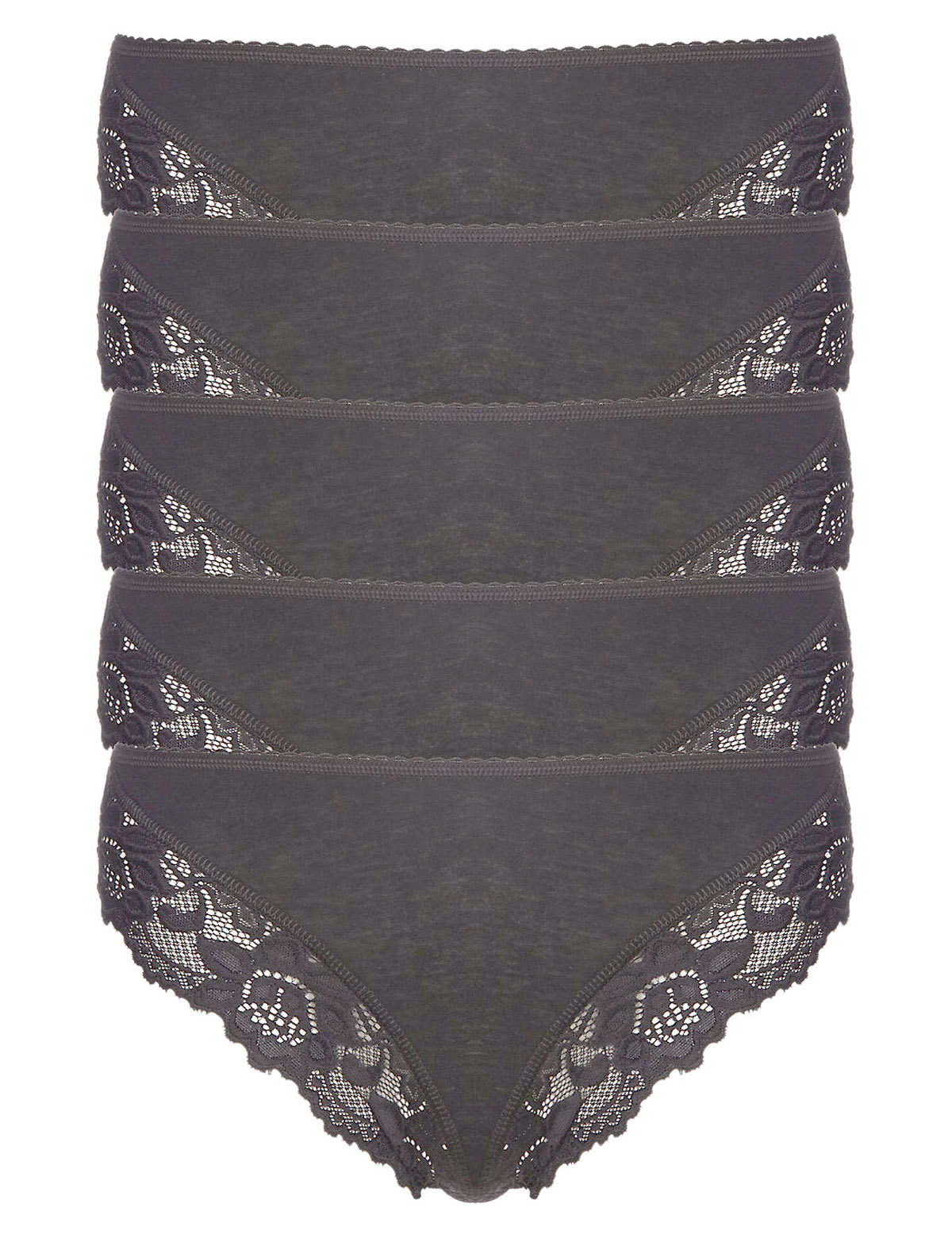 Marks and Spencer - - M&5 DARK-GREY 5-Pack Lace Low Rise Brazilian 