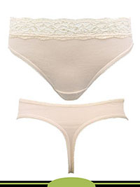 ALMOND Cotton Rich Lace Trim Thong - Size 6 to 22