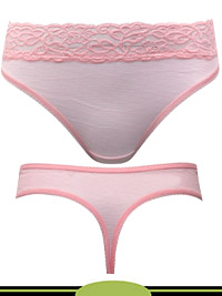 PINK Cotton Rich Lace Waist Striped Thong - Size 8 to 20