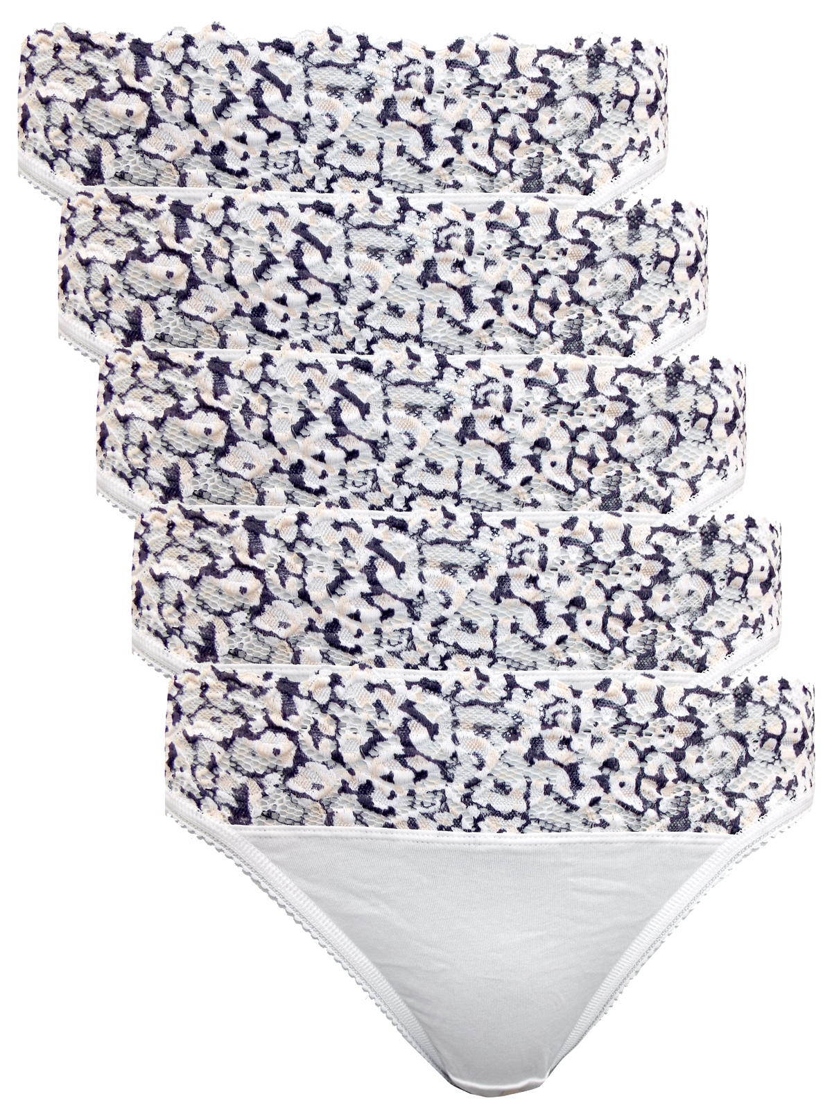 Marks and Spencer M&5 CREAM 5Pack Cotton Rich Waist Lace Bikini