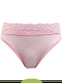 DUSTY-PINK STRIPE Cotton Rich Lace Striped High Leg Knickers - Size 8 to 22