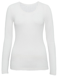 M&5 WHITE Thermal Long Sleeve Scallop Neck Pointelle Top - Size 6 to 8 M&5 WHITE Thermal Long Sleeve Scallop Neck Pointelle Top - Size 6 to 8