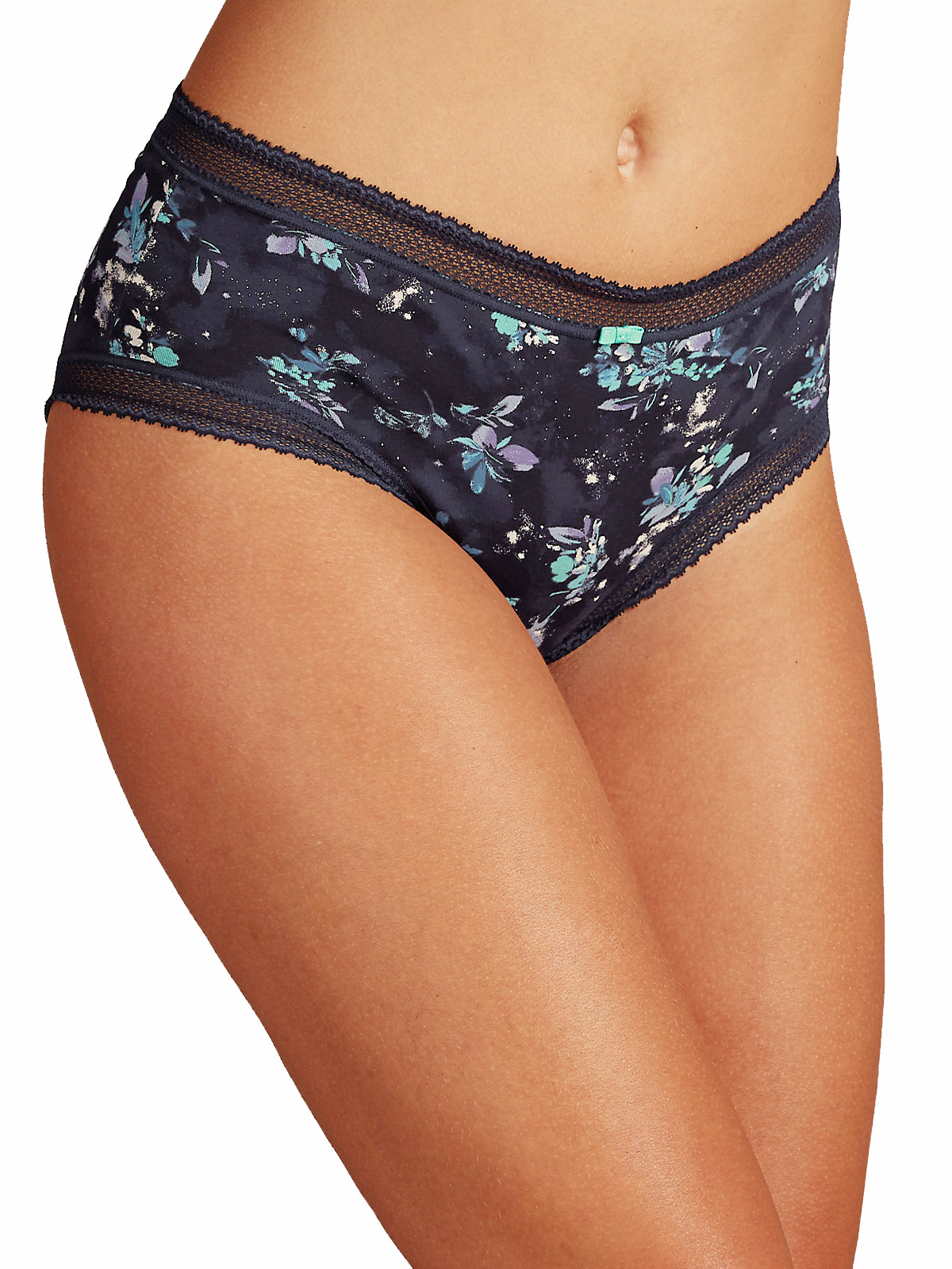 Marks And Spencer Mand5 Navy Cotton Rich Lace Printed Midi Knickers Size 14 To 18