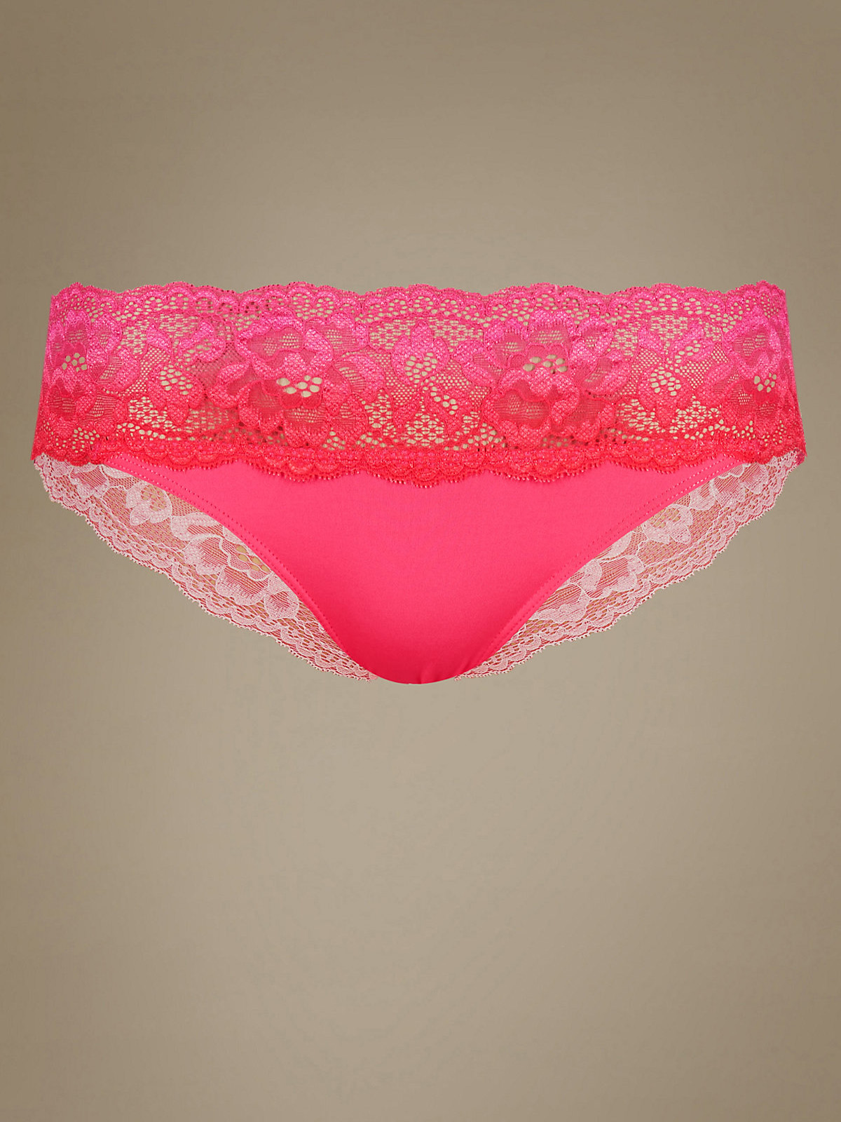 Marks and Spencer M&5 BRIGHTPINK Lace Trim Low Rise Brazilian