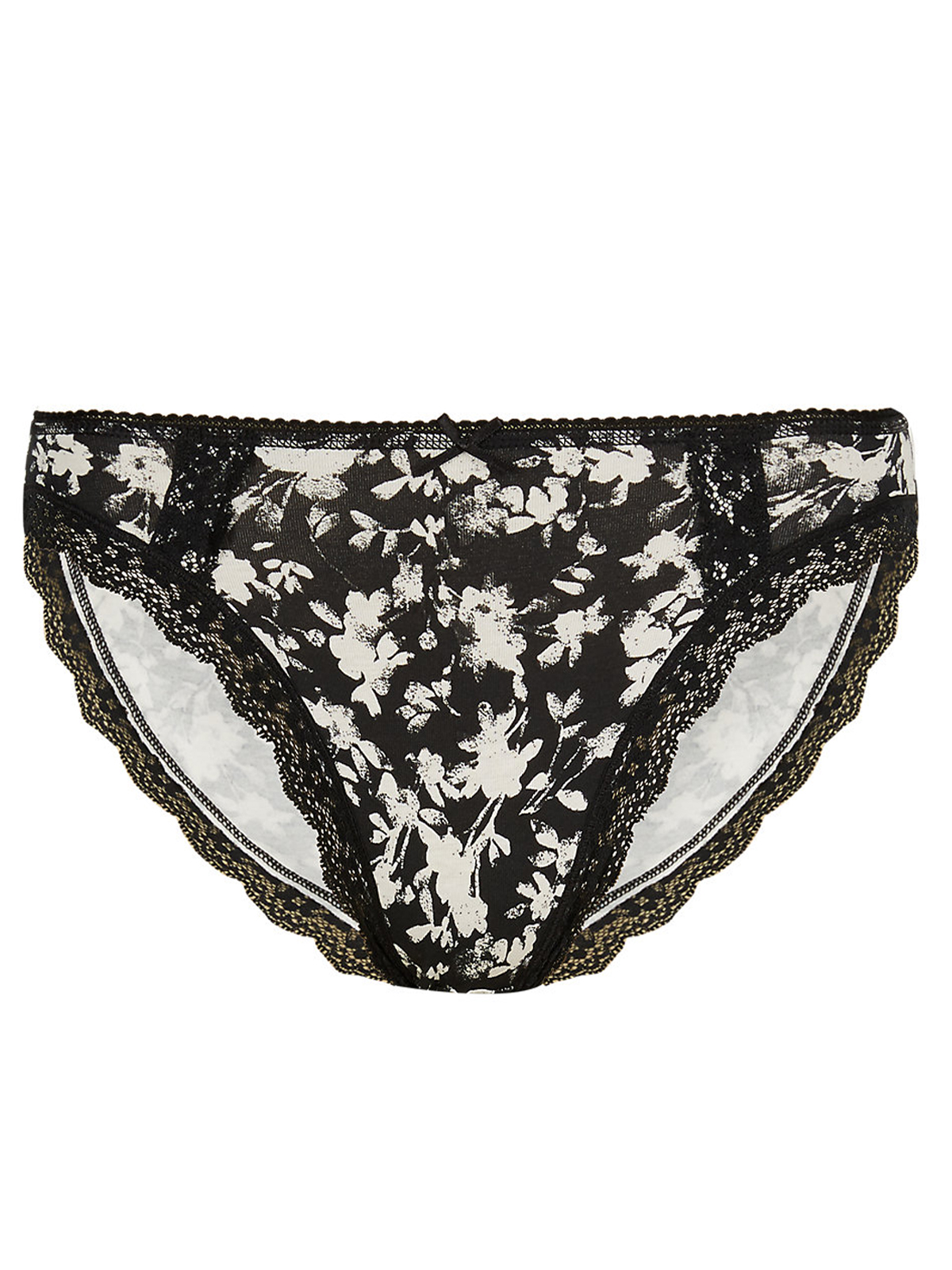 Marks and Spencer M&5 BLACK Cotton Rich Floral Print High Leg