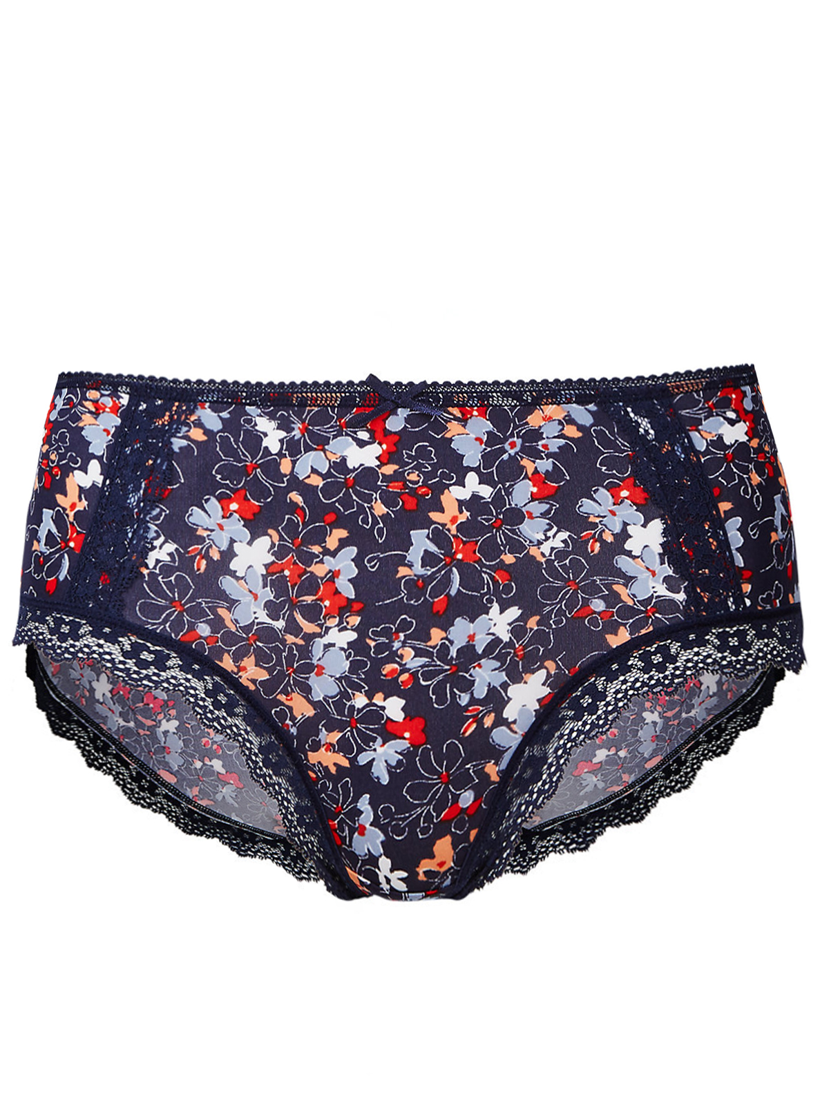Marks and Spencer - - M&5 BLUE Floral Print Lace Trim Midi Knickers