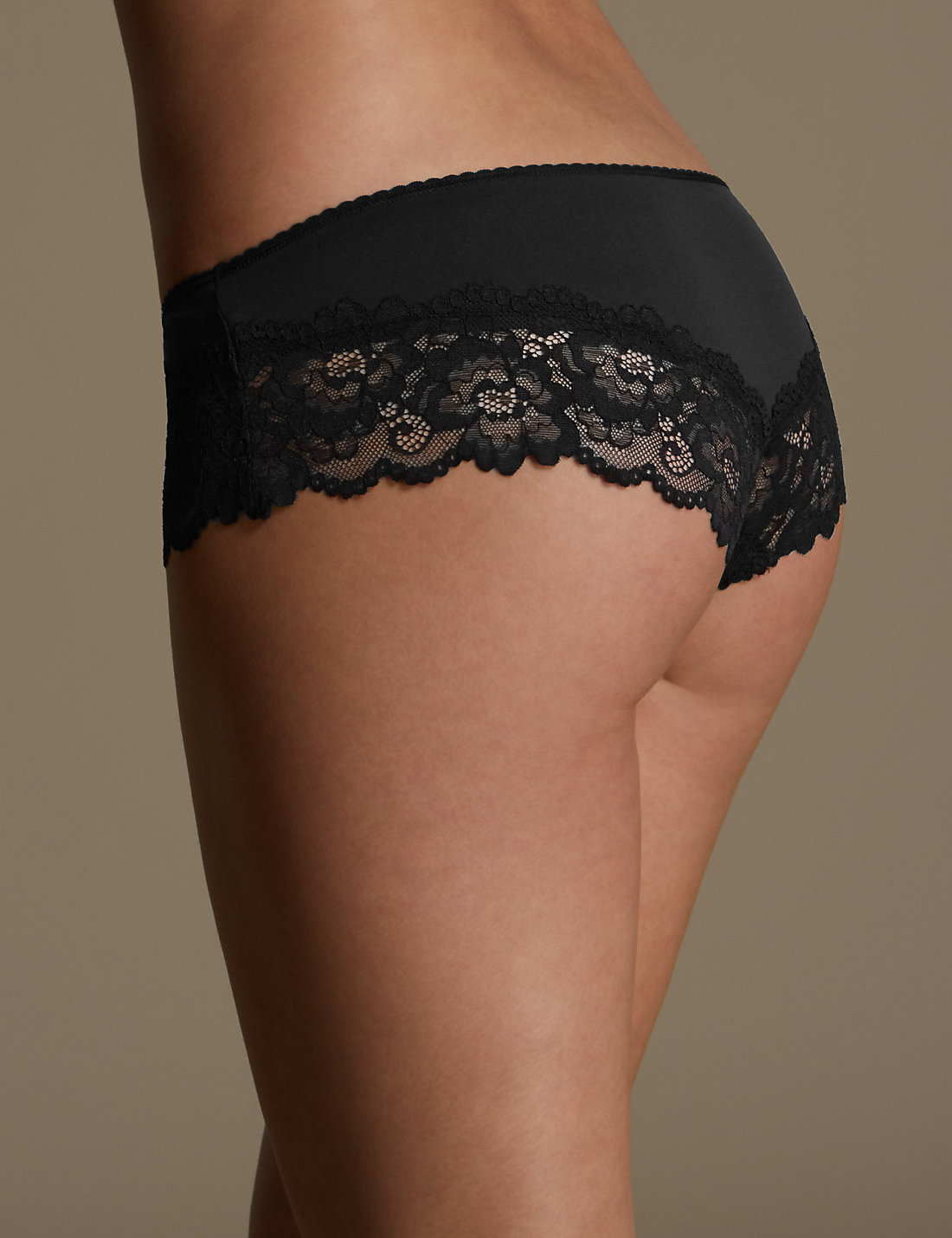 Marks and Spencer M&5 BLACK Floral Lace Brazilian Knickers Size 8