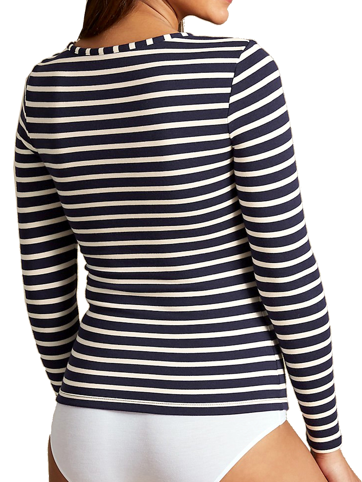 Marks And Spencer Mand5 Navy Striped Brushed Heatgen Plus Thermal Long Sleeve Top Size 6 To 22