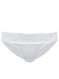 WHITE Cotton Rich Lace Waist Bikini Knickers - Size 6 to 18