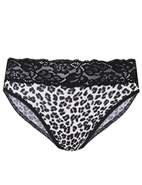 ANIMAL PRINT Cotton Rich Embroidery Lace Trim High Leg Knickers - Size 8 to 22