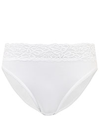 WHITE Cotton Rich Embroidery Lace Trim High Leg Knickers - Size 8 to 22