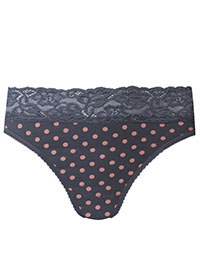 GREY Cotton Rich Lace Waist Spotted Thong - Size 8 to 20