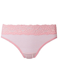 PINK Cotton Rich Lace Waist Striped Thong - Size 8 to 20