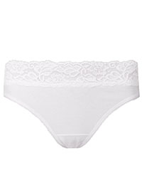 WHITE Cotton Rich Lace Waist Thong - Size 8 to 20