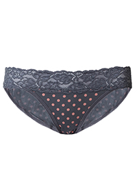 GREY Lace Waist Spotted Bikini Knickers - Size 6 to 16