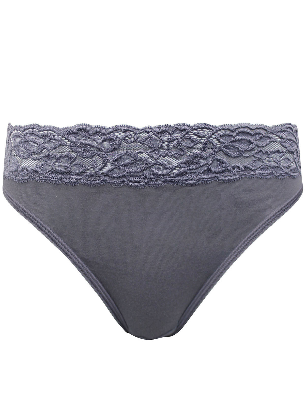  - - GREY Cotton Rich Lace High Leg Knickers - Size 8 to 22