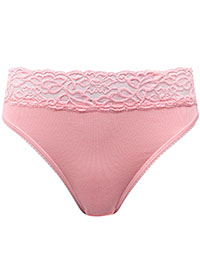 PEACH Cotton Rich Lace High Leg Knickers - Size 8 to 22