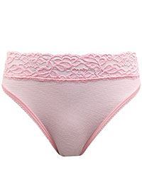 DUST PINK STRIPE Cotton Rich Lace Striped High Leg Knickers - Size 8 to 22