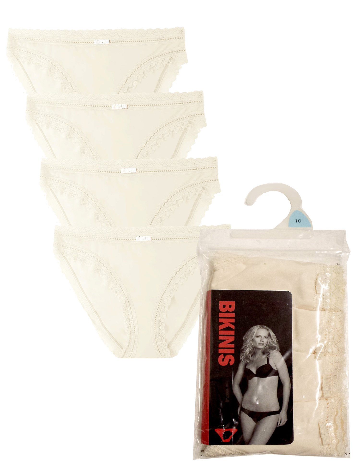 Marks and Spencer M&5 CREAM 4Pack Microfibre Lace Trim Bikini