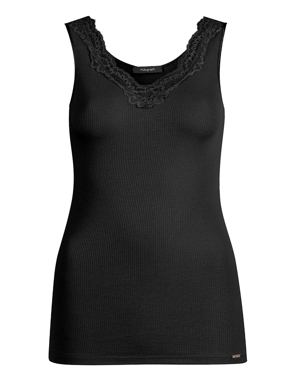 Marks And Spencer Irregular M 5 Black V Neck Lace Trim Vest